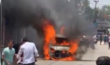 उत्तर प्रदेश के बिजनौर में चलती कार में लगी आग, चालक ने कूदकर बचाई जान