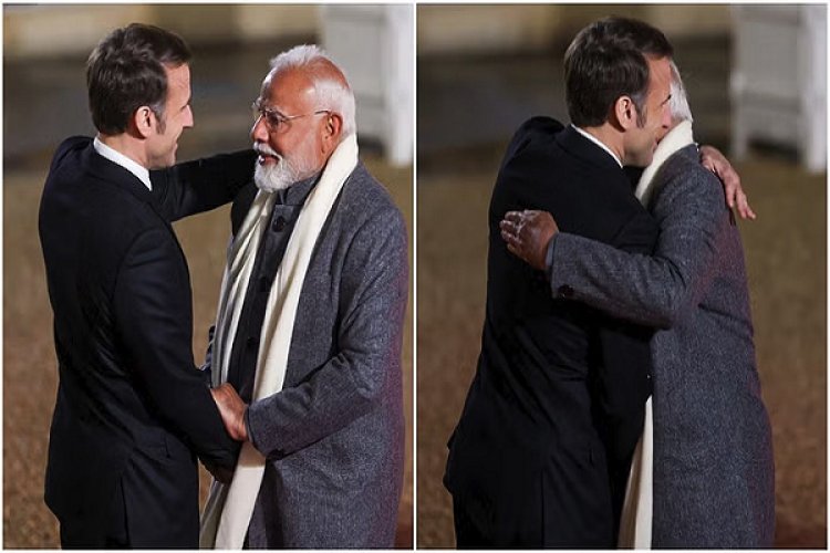 पीएम मोदी पहुंचे फ़्रांस, पीएम मैक्रों ने गले लगाकर किया स्वागत