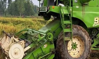 धान कटाई के दौरान हादसा, हार्वेस्टर में दौड़ा करंट