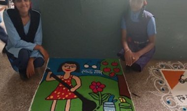 स्कूली बच्चों ने रंगोली और पेंटिंग के माध्यम से दिया देशभक्ति और स्वच्छता का संदेश